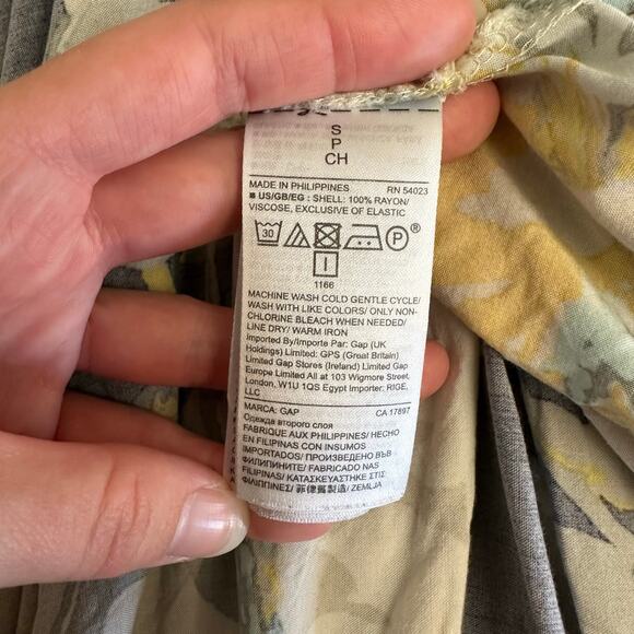 GAP Soft Fit‎ & Flare Dress S Navy Floral Yellow Rayon Summer Spaghetti Strap - Picture 6 of 10